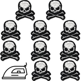 Parches pequeños de calavera (paquete de 10) parches para planchar, planchar, pegar o coser a uniformes de ropa, sombreros, mochilas, chaquetas, pantalones y accesorios