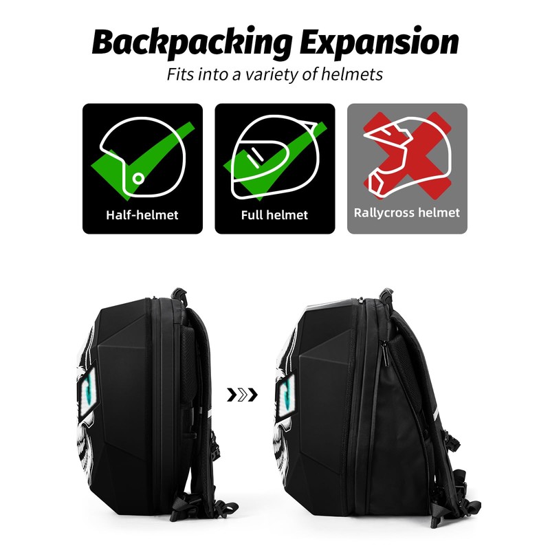 Gelrova Knight Motorcycle Backpack with LED Eyes, App Control Waterproof