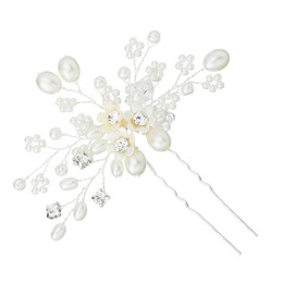 Baluue 1pc Shaped Bride Hair Pin Pearl and Rhinestone Accents Elegant Headdress for Weddings Engagements and Special Occasions Silver Tone Decoration