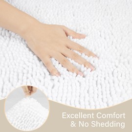 LOCHAS Bathroom Rugs Sets 2 Piece, Soft Non Slip Bath Mat Set, 20''x20'' U-Shaped Toilet Rug and 34''x21'' White Bathroom Rugs, Washable Absorbent Chenille Toilet Rug Set for Bathroom, Shower, Sink