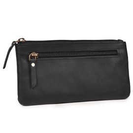 LEATHER VILLAGE Leather Pencil Pouch Pen Case - Matte Black - 8"X4"- Double Pocket - Elegant and Practical Zipper Pouch Holder for Artists, Men, and Women
