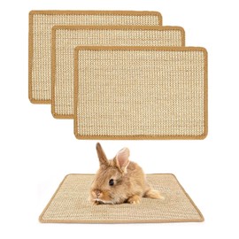 PODOO Bunny Scratch Pads, Sisal Rabbit Scratching Pad, Natural Rabbit Resting Mats for Cages, Forage Grass Mat Indoor Essentials Accessories for Guinea Pig Cat (3Pcs, 23.6 x 15.7 inches)