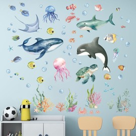 Ocean Sea Wall Stickers for Kids: Peel and Stick Under The Sea Marine Fish Whale Wall Decals - Wall Decor Art Kids Supplies Ages 1-12 Years