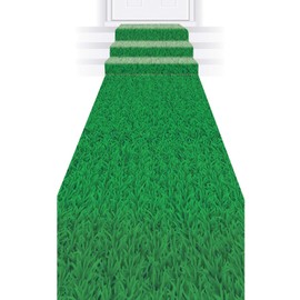 Beistle Novelty Fabric Aisle Runner with Grass Print Sports Party Supplies Spring and Summer Decorations, 24" x 10', Green