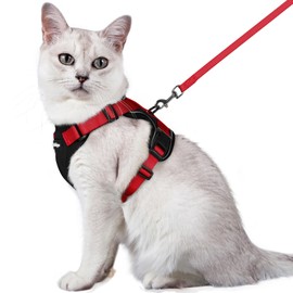rabbitgoo Cat Harness and Leash for Walking, Escape Proof Soft Adjustable Vest Harnesses for Cats, Easy Control Breathable Reflective Strips Jacket, Black & Red, M