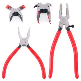 Swpeet 2-in-1 Heavy Duty Breaker Pliers Kit with Rubber Tips, Glass Pliers with Flat & Curve Jaws for Stained Glass