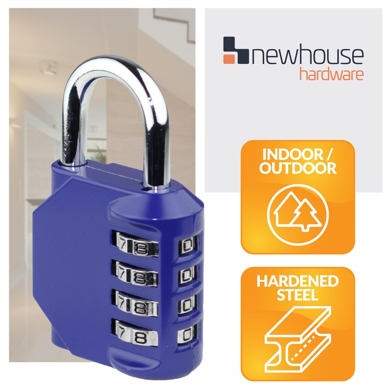 Newhouse Hardware Steel Waterproof 4-Digit Combination Lock Blue NHH-NUMLK-BLU, Combination