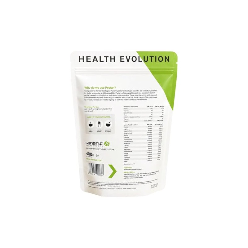 Genetic Supplements Bovine Collagen Peptides Powder, Unflavoured, 400g