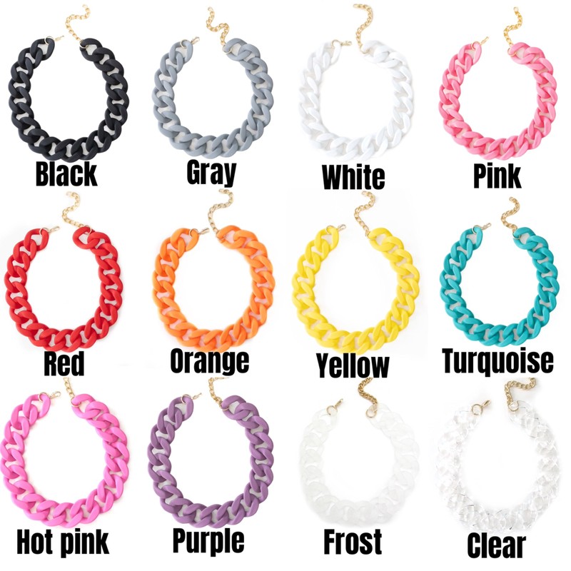 Matte Acrylic Resin Chunky Chain Link Statement Necklace (White)