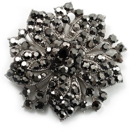 Victorian Corsage Flower Brooch (Silver&Jet Black)