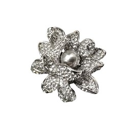 GFM® Flower Brooch with Faux Pearl Or Crystals and Rhinestones - Christmas, Mother's day, Birthday, Valentines Day, Wedding (C-Silver Tone) (BRCH-FLR-C-CH)