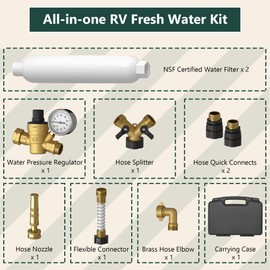 TORVA Water Hoses & Fittings for Camping All in One Fresh Water Kit - BPA Free, Includes RV Water Filter Cartridge, Hose Splitter, and Connectors - Essential RV Accessories for Outside Camper