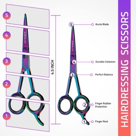 Utopia Care Hair Cutting and Hairdressing Scissors 4.5 Inch, Premium Stainless Steel Shears with Smooth Razor Sharp Edge, for Salons, Professional Barbers, Men & Women, (4.5 Inch, Rainbow, Pack of 1)