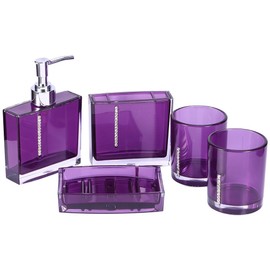 Yosoo 5 Pcs Bathroom Accessory Set Luxury Bath Vanity Set with Toothbrush Holder Containe Tumble Soap Dish Liquid Soap Lotion Pump Dispenser Purple Lotion Dispenser Soap Pump Toothbrush Cup