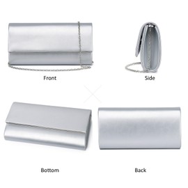 DETARA Women Evening Bag Vegan Leather Clutch Purse Shoulder Crossbody Envelope Bag for Party Wedding Prom Bridal (Silver 1818)