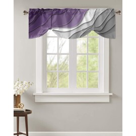 Purple Ombre Tie Up Valance Curtain for Kithchen Windows Purple Gray Pink Gradient Modern Abstract Geometric Adjustable Ties Valance Tier Curtain Rod Pocket Valances for Bedroom/Living Room, 54x18in