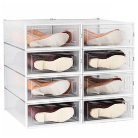 EazeHome 8 Pack Clear Boot Boxes Stackable, Boot Storage Boxes for Tall Boots, Shoes Box Plastic Oragnizer with Lids, Shoes Organizer Container for Closet, Under Bed Boot Storage