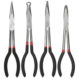 4 Pack Long Needle Nose Pliers Set, 11 inch Long Reach Pliers, Straight Long Needle Nose Pliers, 45 & 90 Degree Angle Curved Needle Nose Pliers,Spark Plug Removal Tool