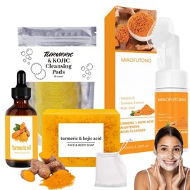 MIAOFUTONG Turmeric Skin Care Kit, 4 Counts Nourishing Cleansing Pads & Facial Cleanser & Turmeric Oil & Soap, Skin Care Products for Women, Face Care Products