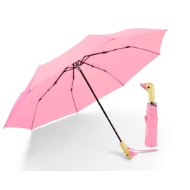 LEAGERA Compact Umbrellas for Rain&Sun, Travel Umbrella Cute Duck Head Handle Design for Girls Gifts, Steady 8 Ribs Folding Umbrella Lightweight and Small,Pink