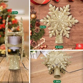 Christmas Tree Topper Xmas Tree Topper Lighted with LED Rotating Snowflake Tree Topper 3D Glitter Lighted Snow Christmas Tree Topper Star for Home Indoor Christmas Tree Xmas Decorations (Golden)