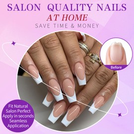 Lifextol 120pc White French Tip Press on Nails Long Fake Nails Press ons with Glue&Adhesive Tab, False Acrylic Nails Press on Nails Square Nail Tips Artificial Glue on Nails Fingernail Stick Nails