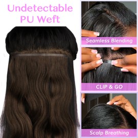 IDN BEAUTY Seamless Clip In Hair Extensions Real Human Hair Chocolate Brown Body Wave Seamless Clip Ins For Black Women PU Weft Invisible Edge Thick Ends 110g 20 Inch 7pcs Colored Extensions
