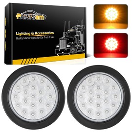 Partsam 2Pcs 4 Inch Round Red Stop Turn Tail Lights to Amber Strobe Lights Kit 19 Diodes w/Rubber Grommets & 3-Prong Wire Pigtails, Red/Amber Round Led Truck Trailer Tail Lights and Indicator Lights