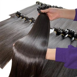 Cuticle Aligned Cambodia Raw Hair Wavy Original Human Hair Body Wave Hair Extensionsstyle: Straight, color: Black, Stretched Length: 12 inches