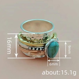 ENDLESSNESS & ETERNITY Teardrop Turquoise Ring Vintage Bohemian Style band ring Band Ring Court Style Cocktail Ring Stackable Statement Band Ring for Women