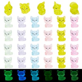 DELORIGIN 30 Stück Mini Fuchs Aus Kunstharz Leuchtende Mini Tierfiguren 6 Farben Winzige Tiere Fuchs Für DIY Garten Mikro Feenlandschaft Party Kuchendekoration