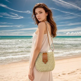 DOZNOZRI Small Straw Bag for Women - Summer Beach Straw Crossbody Bag Bohemian Handmade Woven Shoulder Purse Handbags for Holiday Beach Travel (Beige)