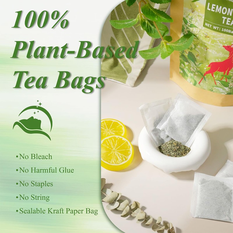 WT WEETEE Lemon Balm Tea Bags, 100 Count Pure Lemon