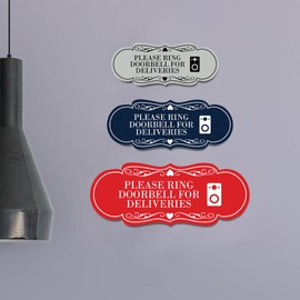 Signs ByLITA Designer Please Ring Doorbell for Deliveries Sign (Black/Gold) - Small