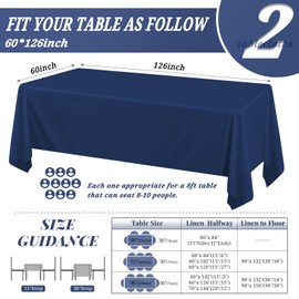 Pesonlook 2Pack Navy Blue Tablecloths for 8 Foot Rectangle Tables 60 x 126 Inch Rectangle Table Cloth Polyester Fabric Washable Table Cloth for Wedding Reception Banquet Party Restaurant
