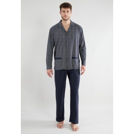 Götzburg Mens Long Sleeve Cotton Single Jersey Navy Printed Pyjamas, navy