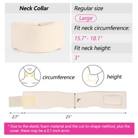 Soft Foam Neck Brace Universal Cervical Collar, Adjustable Neck Support Brace for Sleeping - Relieves Neck Pain and Spine Pressure, Neck Collar After Whiplash or Injury (3" Depth Collar, L)