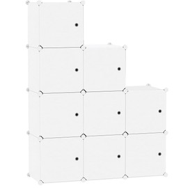 C&AHOME Cube Storage Organizer with Doors, 9-Cube Shelf, Closet Cabinet, DIY Plastic Modular Bookshelf, Storage Shelves Ideal for Bedroom,Living Room,36.6”L x 12.4”W x 36.6”H Milky USHS3009M-DOOR