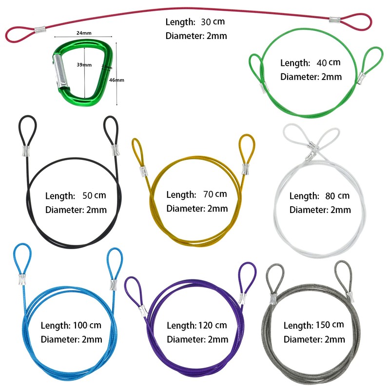 Pack of 8 Coloured Wire Rope Lock Cable with 10