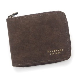 [GASUSI] Voice Men's Leather Bifold Wallet Box Shaped Coin Purse, Skimming Prevention, Bi-fold Wallet, Round Zipper, Easy to Use, Dark coffee