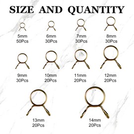 270Pcs Fuel Line Hose Clamp Assortment Kit, Spring Clips Clamps 10 Sizes 5-14mm, Tubing Clamps for Motorcycle, Scooter, ATV, Lawnmower, Small Engine, Vacuum Fuel Line
