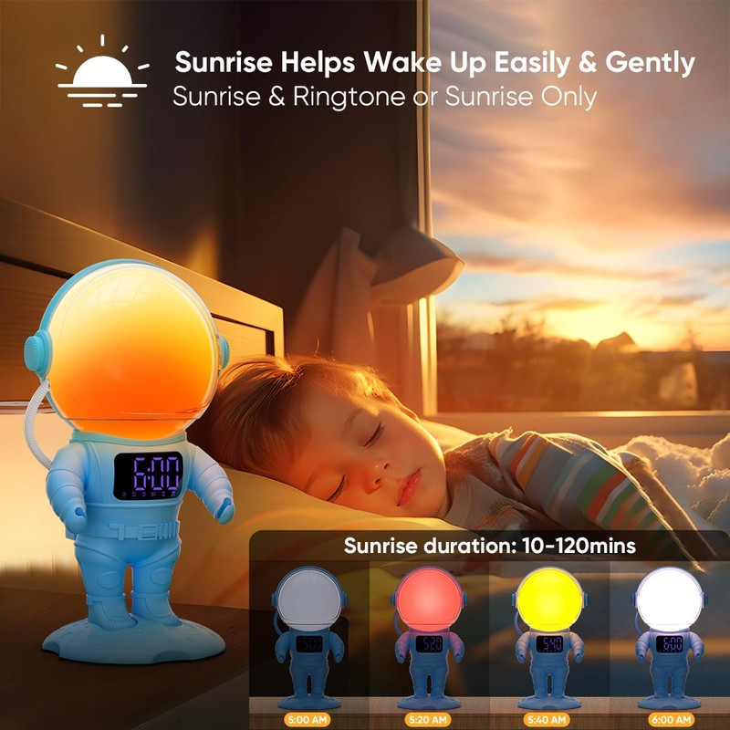 Astronaut Wake Up Light Sunrise Alarm Clock for Kids, Heavy