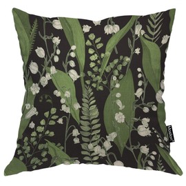 Moslion Throw Pillow Cover Lily 18x18 Inch Valley Fern Floral Buds Leaves Stems Hand Drawn Wildflower Spring Plant Square Pillow Case Cushion Cover for Home Car Decorative Cotton Linen
