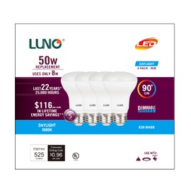 LUNO R20 Dimmable LED Bulb, CRI 90+, 8W (50W Equivalent), 525 Lumens, 5000K (Daylight), Medium Base (E26), UL & ENERGY STAR (4-Pack)