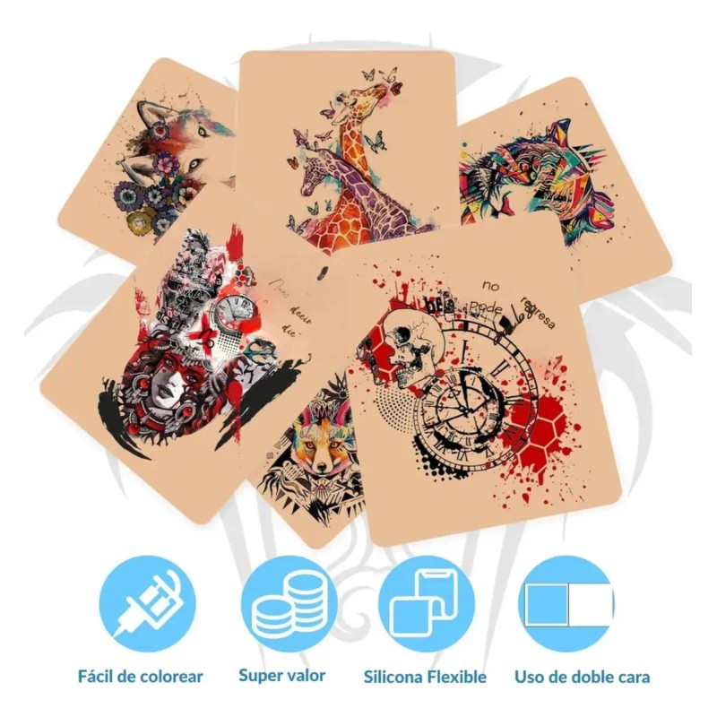 Set 12 Pzs Piel Falsa Sintética Silicona Practica Tatuaje F