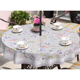 uwdfnwuif Flowers Outdoor Tablecloth with Umbrella Hole 60" x 60" Waterproof Zipper Table Cloth for Patio Table - Ideal Tablecloths for Picnics, Camping, and Yard Use