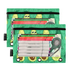 FFYHO Cute Avocado Big Pencil Pouches for Binders,Funny Pencil Cases with Clear Window,Fits 3-Ring Binder,3 Holes Binder Zipper Pouches Bag 2 Pack for Adults Nurses