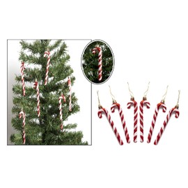 Pack of 6-13CM Glitter Candy Cane –Christmas Tree Hanging Decoration Bauble Xmas Ornament (Red)