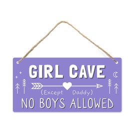 Girl Cave Sign, 12″x6″ PVC Plastic Wall Decoration Hanging Sign, High Precision Printing, Water Proof, Girls Only Room Decor, No Boys Allowed Except Daddy for Girls Bedroom