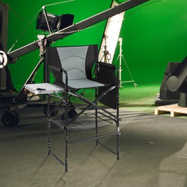 LDAILY Moccha 46" Folding Directors Chair, Makeup Chair for Makeup Artist, 31" Seat Height Foldable Chair w/Side Table, Cup Holder, Footrest, Mesh Bag, Storage Pocket, Camping Chair for Patio Sports
